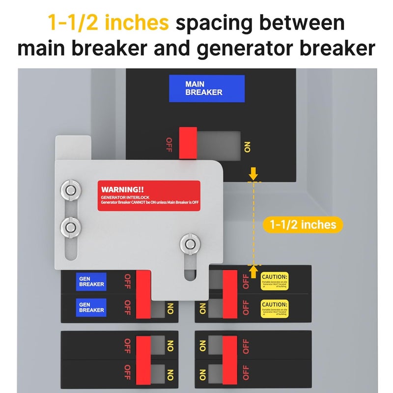 Joinfworld Generator Interlock Kit Compatible with Horizontal Main Cutler Hammer CH Series TAN Breaker 150 or 200 amp Panels, Interlock Kit with 1 1/2 Inch Spacing Between Main and Generator Breaker - Image 2